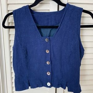 Fashion Brand Company Royal Blue Linen Crop Top Button Up FBC Penelope Gazin S